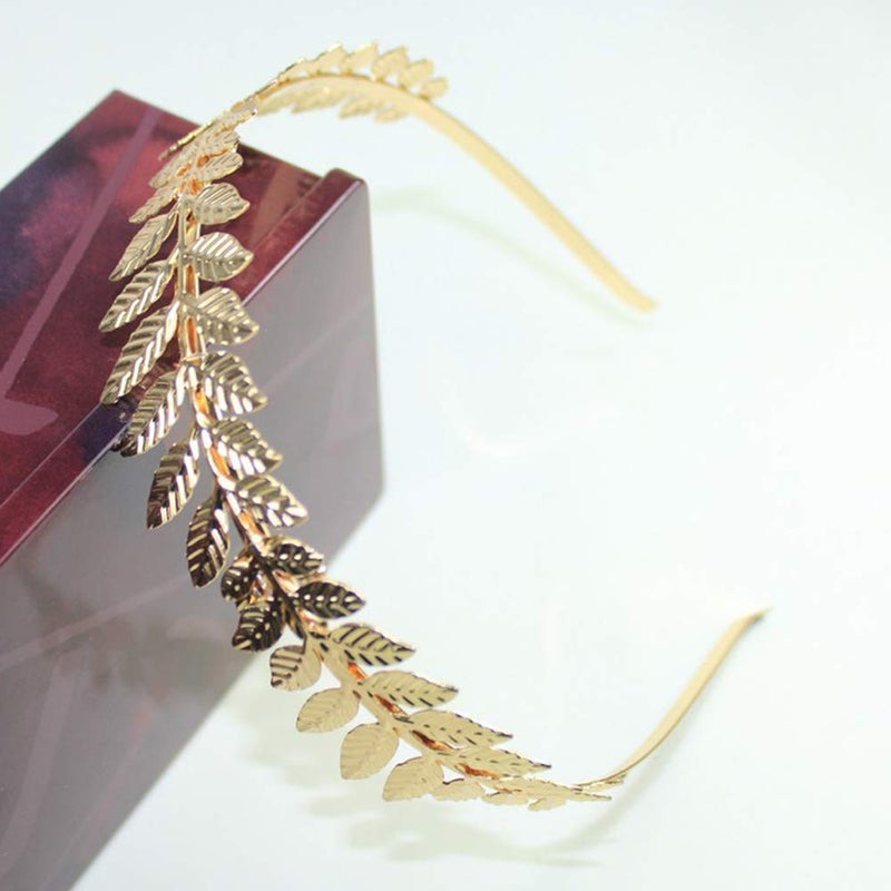 WLBON Leaf Headband Roman Goddess Crown Hair Band Boho Bridal Christmas Hair Hoop Women Girls Wedding Hairband Party Decoration Headdress Cosplay Costume Headwear Handmade Headpiece Hair Accessories Golden - Image 5